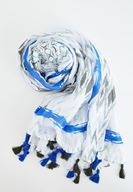 Bayan Krem Püsküllü Etnik Desenli İnce Şal