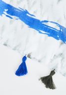 Bayan Krem Püsküllü Etnik Desenli İnce Şal