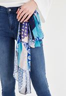 Bayan Mavi Desenli Şifon Şal