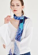 Bayan Mavi Desenli Şifon Şal