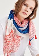 Bayan Kırmızı Desenli Püsküllü Şal