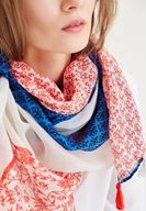 Bayan Kırmızı Desenli Püsküllü Şal