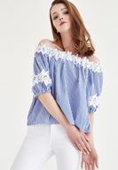 Bayan Çok Renkli Omuzları Açık Çiçekli Bluz
