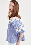 Bayan Çok Renkli Omuzları Açık Çiçekli Bluz