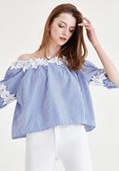 Bayan Çok Renkli Omuzları Açık Çiçekli Bluz