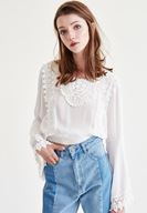 Bayan Beyaz Dantel İşlemeli Crop Bluz
