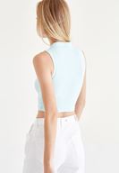 Bayan Mavi Choker Detaylı Yarım Bluz