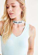 Bayan Mavi Choker Detaylı Yarım Bluz