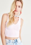 Bayan Pembe Choker Detaylı Yarım Bluz