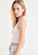 Bayan Pembe Choker Detaylı Yarım Bluz