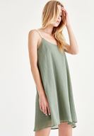 Bayan Yeşil Askılı Mini Elbise