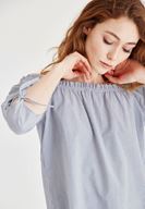 Bayan Siyah/Beyaz Çizgili Bardot Yaka Bluz