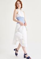 Bayan Beyaz Kolsuz Düğmeli Elbise