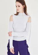 Bayan Beyaz Omuz Detaylı Triko Kazak