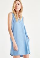 Bayan Mavi Kısa Denim Elbise