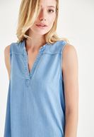 Bayan Mavi Kısa Denim Elbise