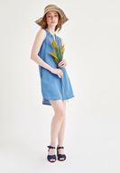 Bayan Mavi Kısa Denim Elbise