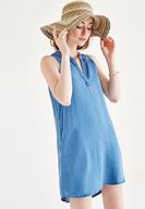 Bayan Mavi Kısa Denim Elbise