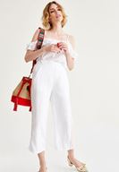 Bayan Beyaz İşlemeli Bol Pantolon