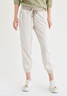 Bayan Krem Beli Lastikli Jogger Pantolon