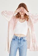Bayan Pembe Kadife Desenli Kimono