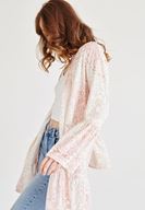 Bayan Pembe Kadife Desenli Kimono