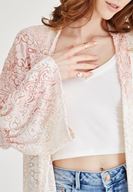 Bayan Pembe Kadife Desenli Kimono