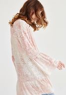 Bayan Pembe Kadife Desenli Kimono