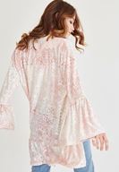 Bayan Pembe Kadife Desenli Kimono