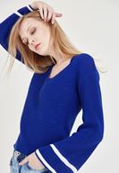 Bayan Mavi V Yaka Kol Detaylı Kazak