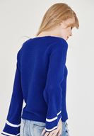 Bayan Mavi V Yaka Kol Detaylı Kazak