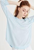 Bayan Mavi Kapüşonlu Dökümlü Tişört