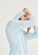 Bayan Mavi Kapüşonlu Dökümlü Tişört