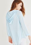 Bayan Mavi Kapüşonlu Dökümlü Tişört