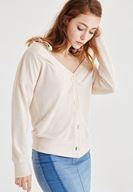 Bayan Krem Omuz Detaylı Simli Hırka