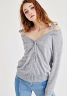 Bayan Gri Omuz Detaylı Simli Hırka