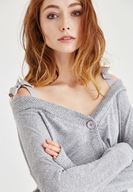 Bayan Gri Omuz Detaylı Simli Hırka