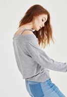 Bayan Gri Omuz Detaylı Simli Hırka