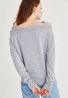 Bayan Gri Omuz Detaylı Simli Hırka