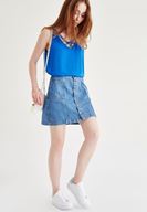 Bayan Mavi Yakası Biye Detaylı Bluz