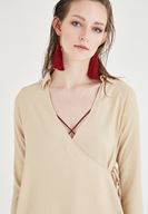 Bayan Kahverengi Kruvaze Bluz