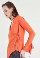 Bayan Turuncu Kruvaze Bluz
