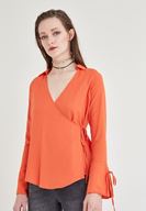 Bayan Turuncu Kruvaze Bluz