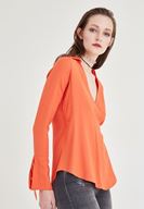 Bayan Turuncu Kruvaze Bluz