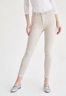 Bayan Krem Yüksek Bel Skinny Pantolon