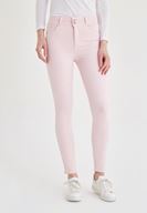 Bayan Pembe Yüksek Bel Skinny Pantolon
