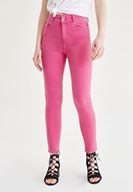 Bayan Pembe Yüksek Bel Skinny Pantolon