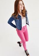 Bayan Pembe Yüksek Bel Skinny Pantolon