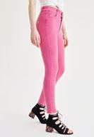 Bayan Pembe Yüksek Bel Skinny Pantolon