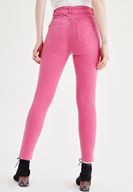 Bayan Pembe Yüksek Bel Skinny Pantolon